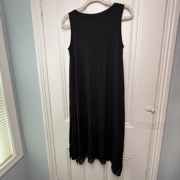 QVC LOGO Linens by Lori Goldstein Knit Dress with Crochet Womens XS Black - Picture 2 of 11